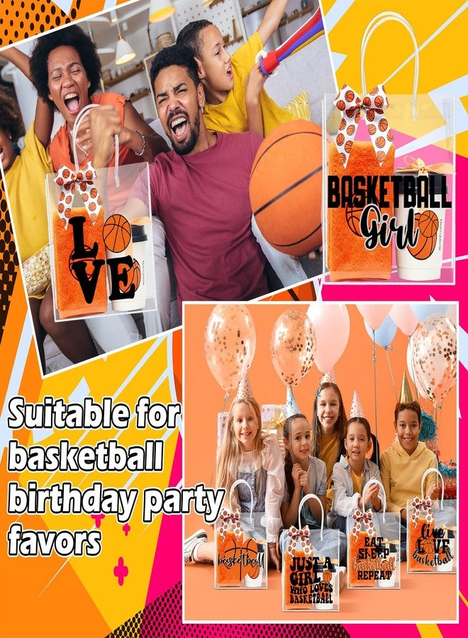 Vicenpal 12 Sets Clear Basketball Gift Bag with Handles 12 Pcs Bows PVC Plastic Basketball Treat Goodie Snack Bags 7.9 x 7.9 x 3.1'' Sport Theme Party Favors for Birthday Holiday Sports Team Gifts - Image 5